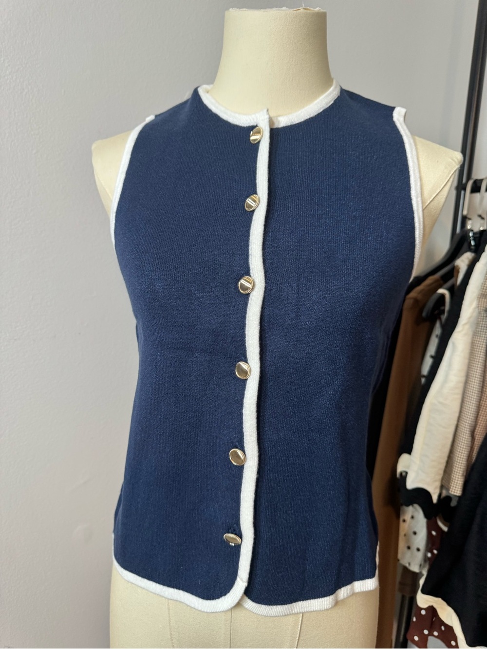 Workshop Republic Clothing Navy Sleeveless Knit Tank with White Trim